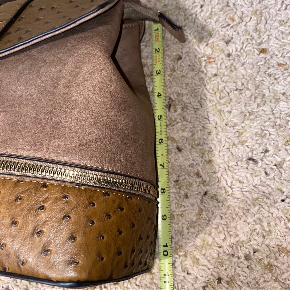 KHAKI OSTRICH VEGAN BACKPACK PURSE - Picture 9 of 10